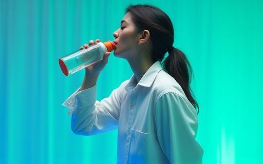 Image d'un vocaliste buvant de l'eau, symbolisant l'hydratation vocale et le bien-être.